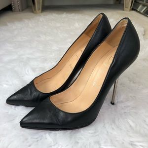 AUTHENTIC Christian Louboutin Lipsinka 120mm Black Leather Silver Spike Heel